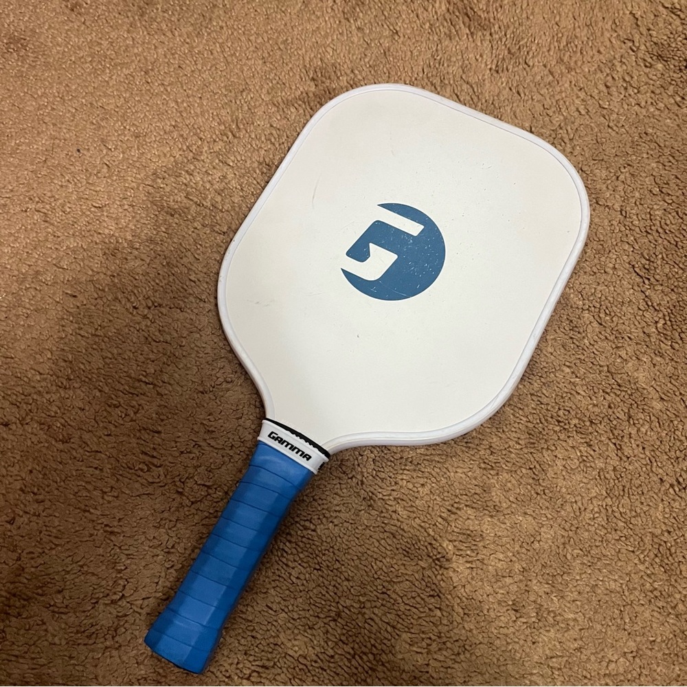 White and blue gamma pickleball paddle